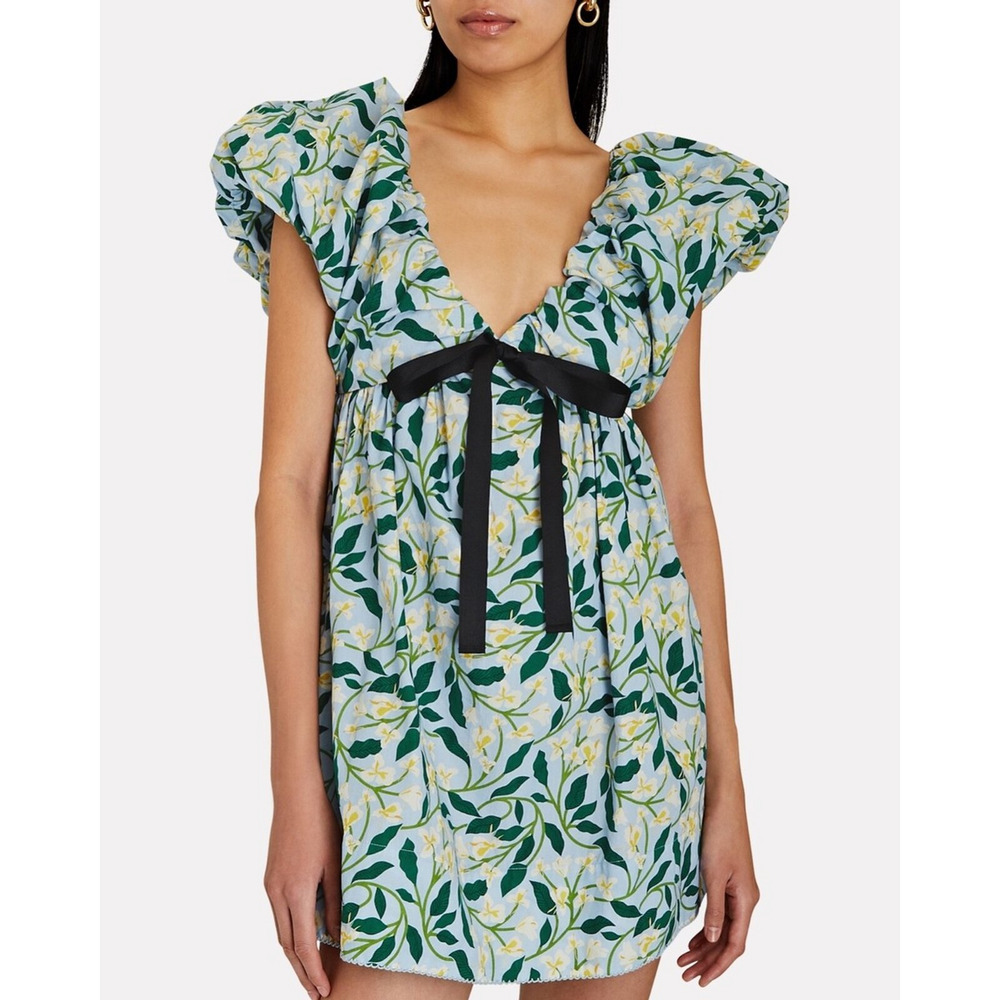 NWT Agua by Aguabendita Horizonte Gardenias Celeste Mini Dress Womens XS Floral‎
